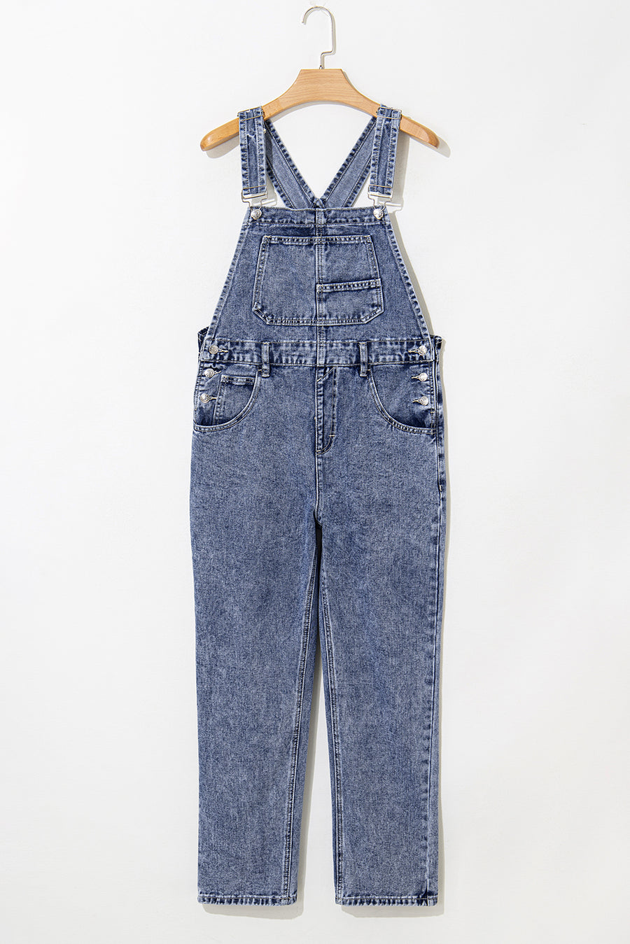 Mineral Wash Blue Straight Leg Denim Overalls