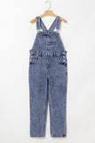 Mineral Wash Blue Straight Leg Denim Overalls