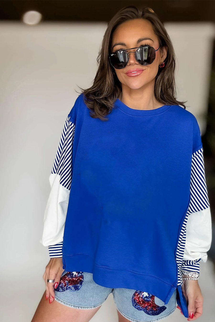 Striped Patchwork Sleeve Colorblock Sweatshirt- 3 Colors