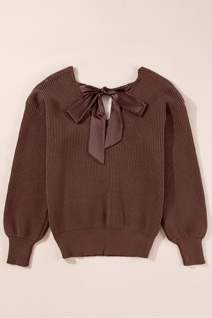 Lantern Sleeve V-Neck Bow Back Sweater- 4 Colors