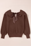 Lantern Sleeve V-Neck Bow Back Sweater- 4 Colors