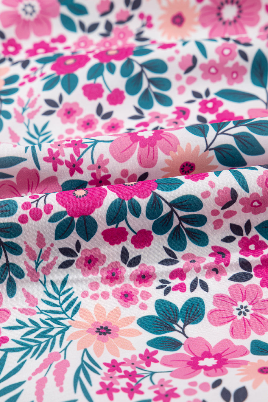 Pink Multi Floral Button-Up Puff Sleeve A-Line Mini Dress