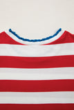 Striped Contrast Trim Crew Neck Short Puff Sleeve Shift Mini Dress- 2 Colors
