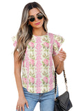 Pink Rose Layered Ruffle Short Sleeve Blouse