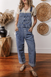 Mineral Wash Blue Straight Leg Denim Overalls