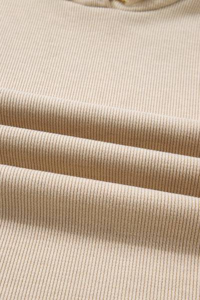 Dark Khaki Drawstring Pullover Hoodie and High Waist Pants Corduroy Suit