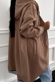 Contrast Cuff Drop Shoulder Zip-Up Tunic Hoodie- 3 Colors