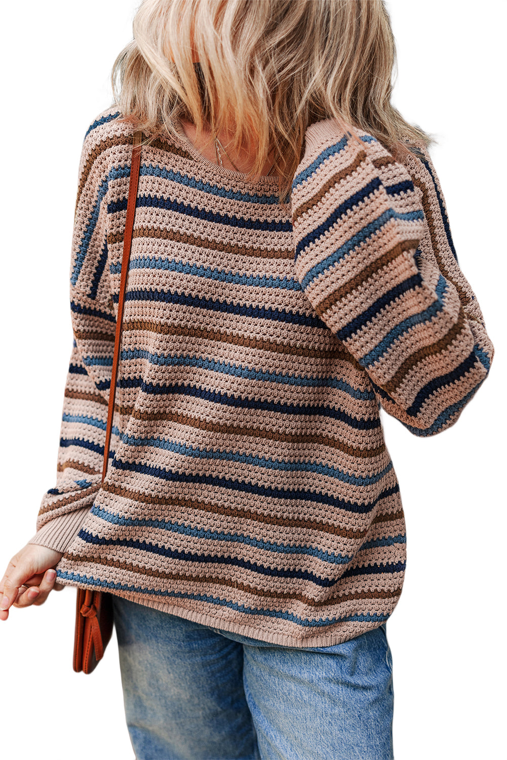 Multicolour Striped Knitted Drop Shoulder Crew Neck Sweater