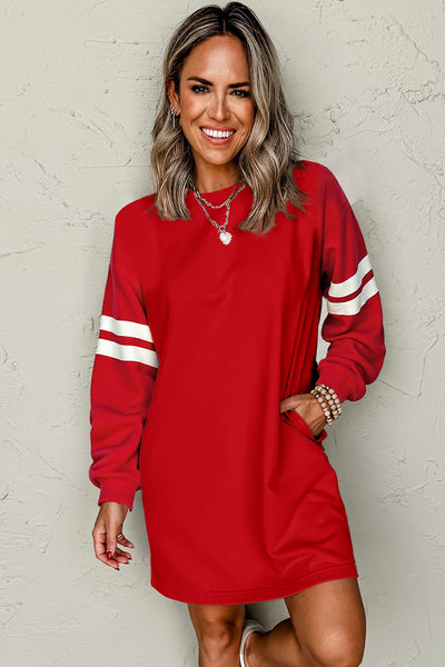 Tillandsia Purple Preppy Striped Sleeve Loose Mini Dress