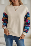 Floral Patchwork Sleeve Textured Sweatshirt