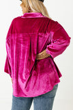 Plus Size Bright Pink Velvet Chest Pocket Drop Shoulder Shirt