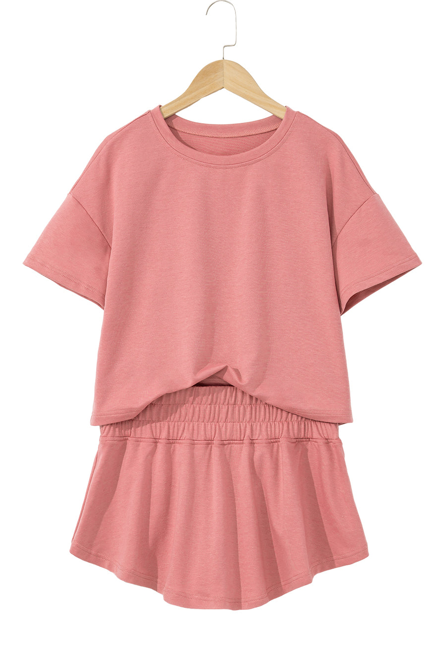 Cropped Tee and Curved Hem High Waist Skort Set- 2 Colors