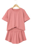 Cropped Tee and Curved Hem High Waist Skort Set- 2 Colors