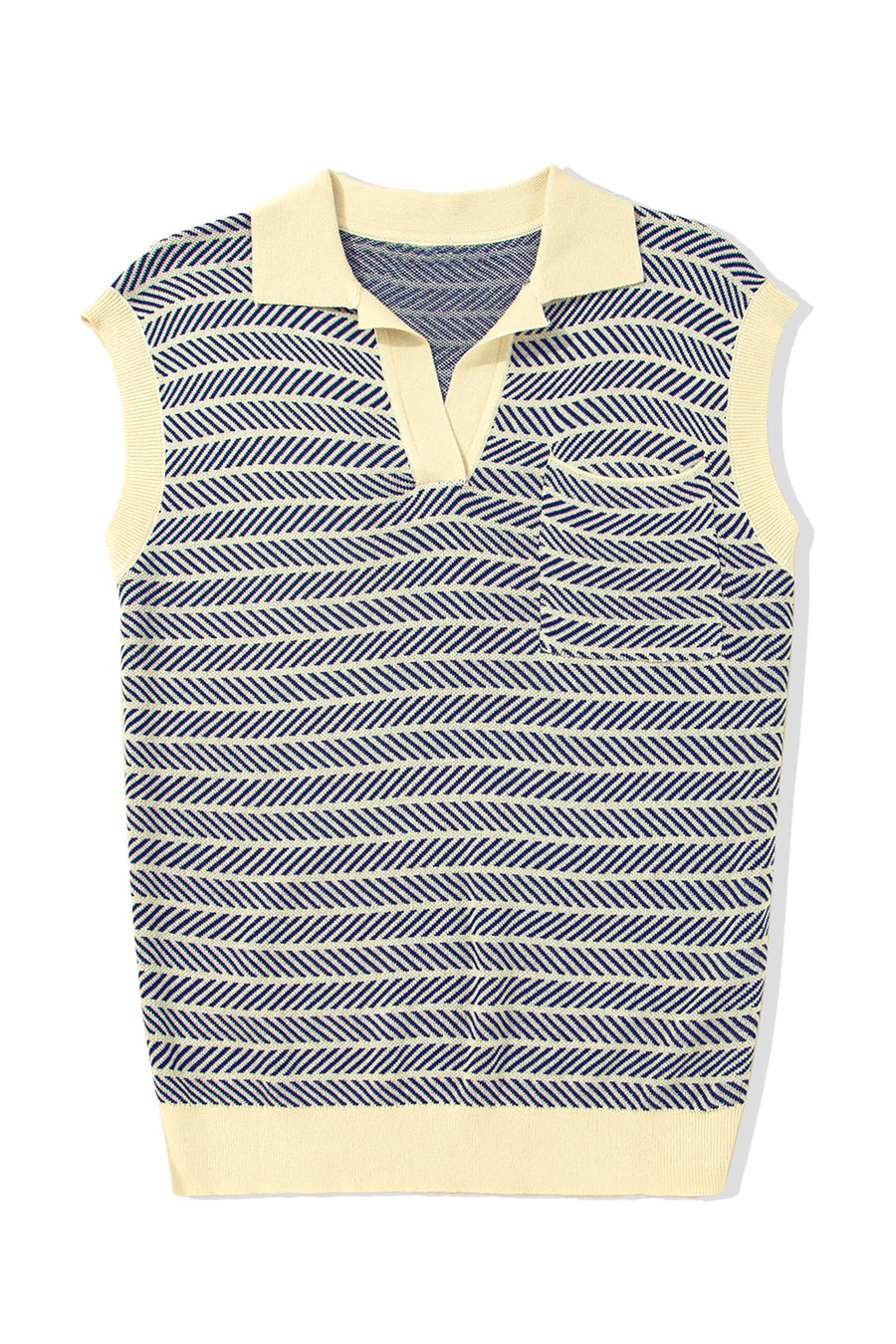 Striped Contrast Trim Sleeveless Collared Sweater- 3 Colors