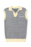 Striped Contrast Trim Sleeveless Collared Sweater- 3 Colors