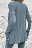 Stone Blue Ribbed Open Front Knitted Top with Pockets