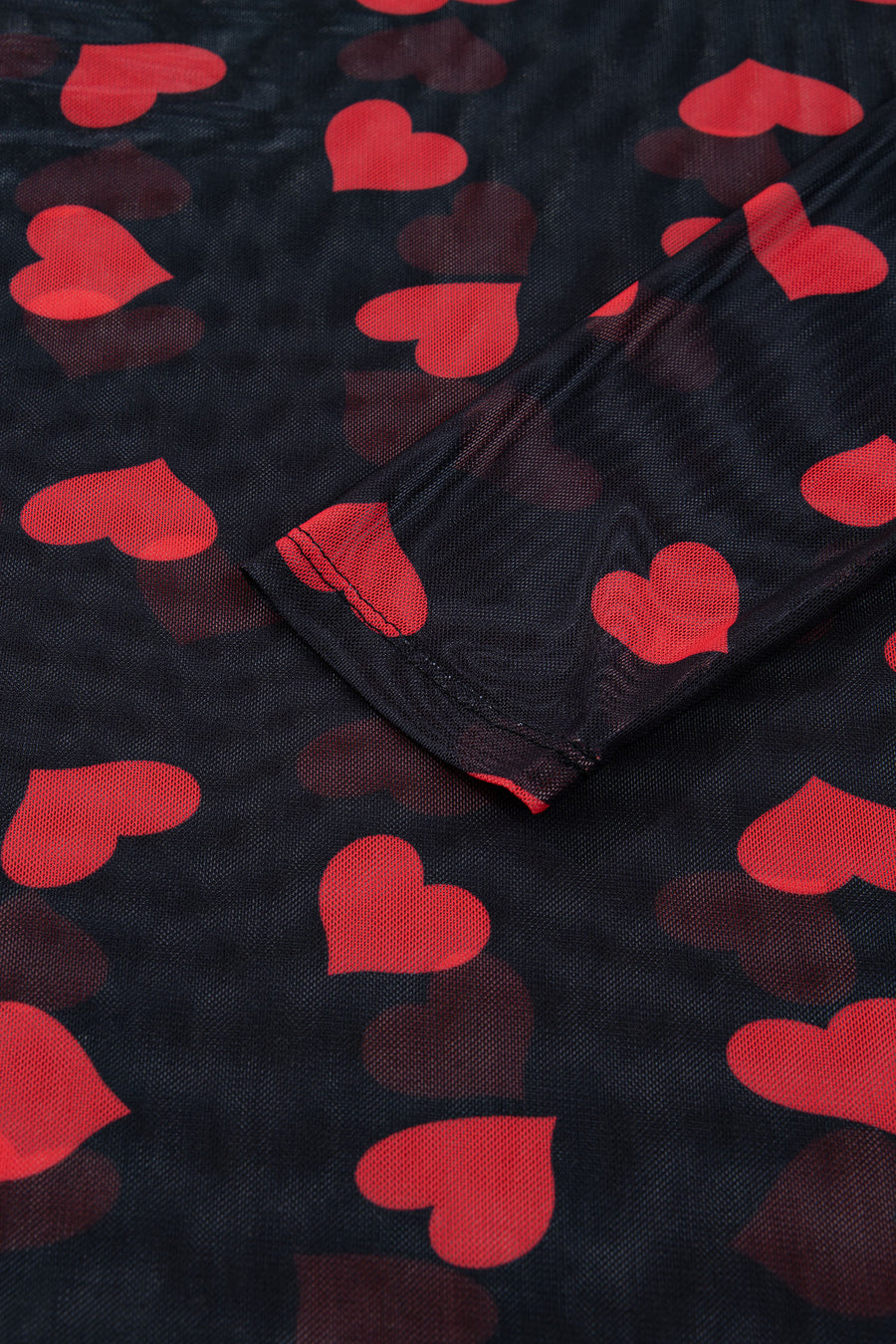 Heart Printed Sheer Mesh Long Sleeve Top- 2 Colors