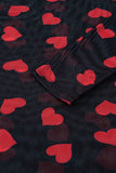 Heart Printed Sheer Mesh Long Sleeve Top- 2 Colors
