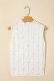 White Pearl High Neck Textured Knit Sweater Vest