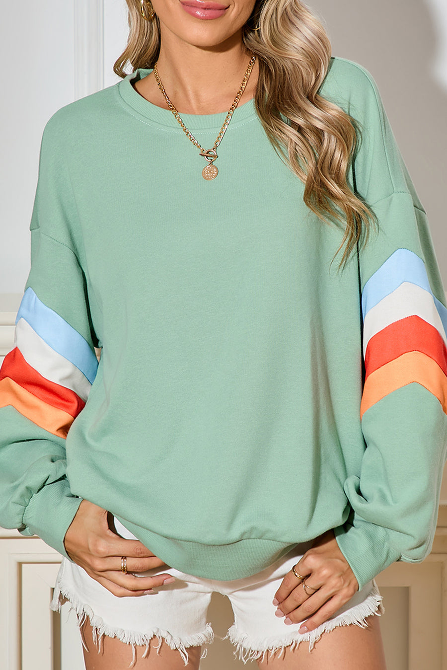 Striped Arm Drop Sleeve Loose Sweatshirt- 2 Colors