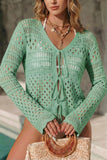 Tie Front Crochet Flare Sleeve Knit Cover-Up- 3 Colors
