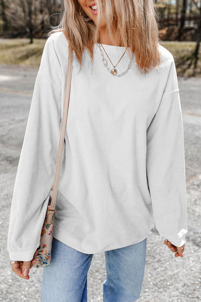 Strawberry Pink Drop Sleeve Crinkle Rib Oversized Sweatshirt