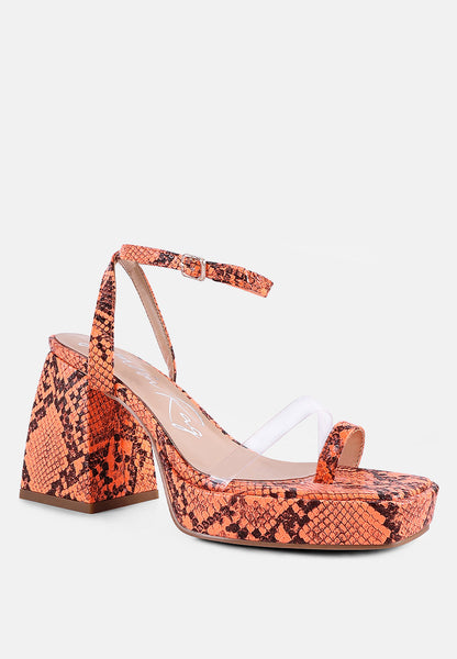 Such Flirt Snake Print Triangular Block Heel Sandals- 3 Colors