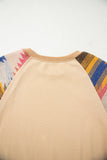 Light French Beige Geometric Patchwork Raglan Sleeve Pullover Sweatshirt