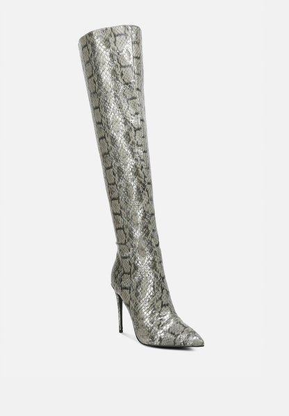 Catalina Snake Print Stiletto Knee Boots- 3 Colors