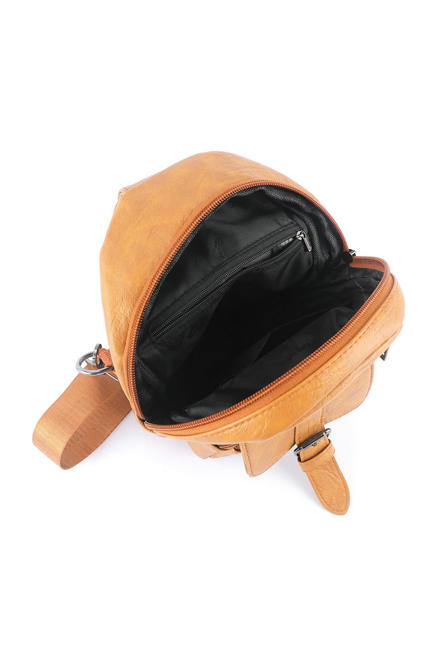 Khaki Vintage Zipper Multi Pockets PU Sling Bag