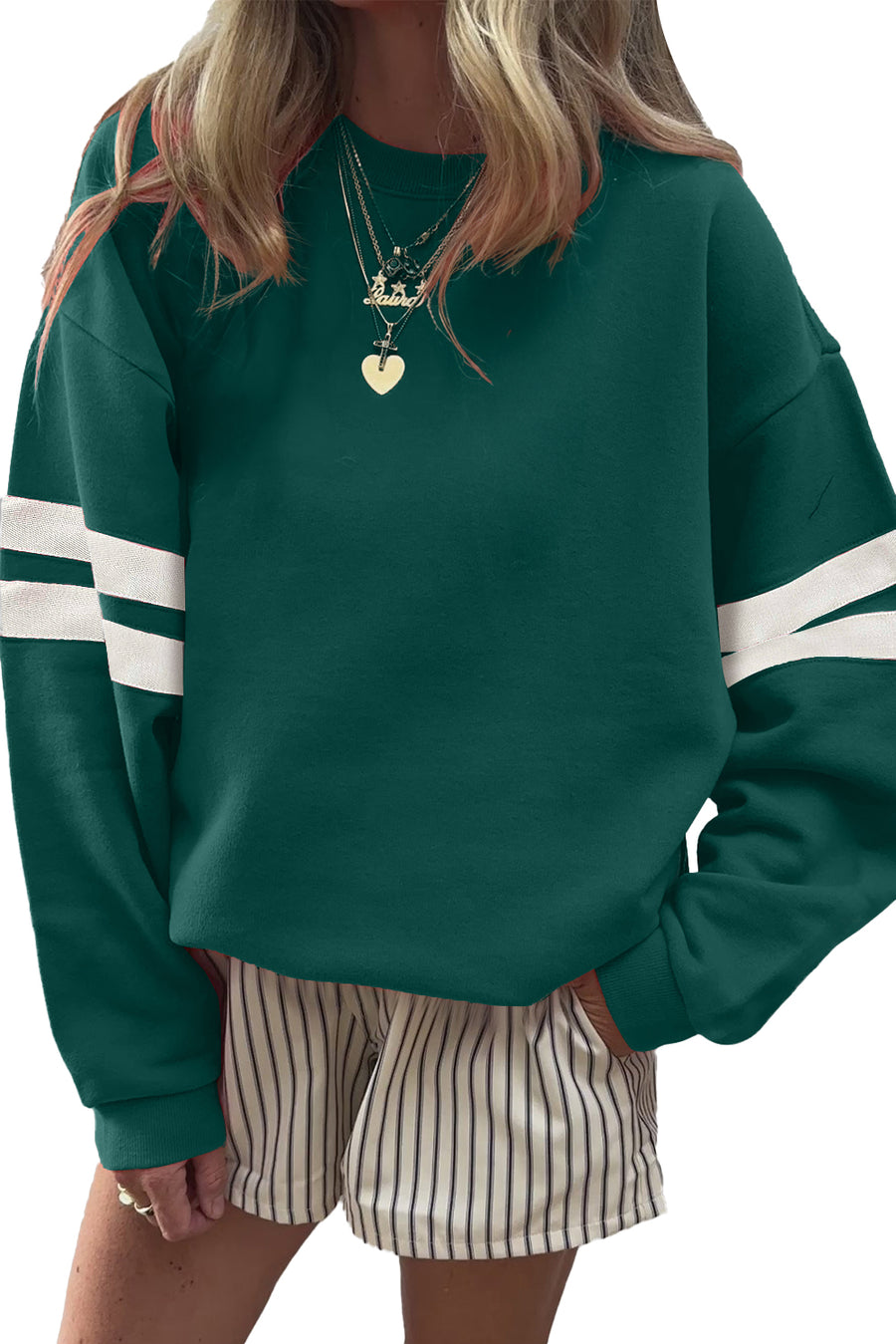 Varsity Striped Sleeve Loose Fit Sweatshirt- 8 Colors