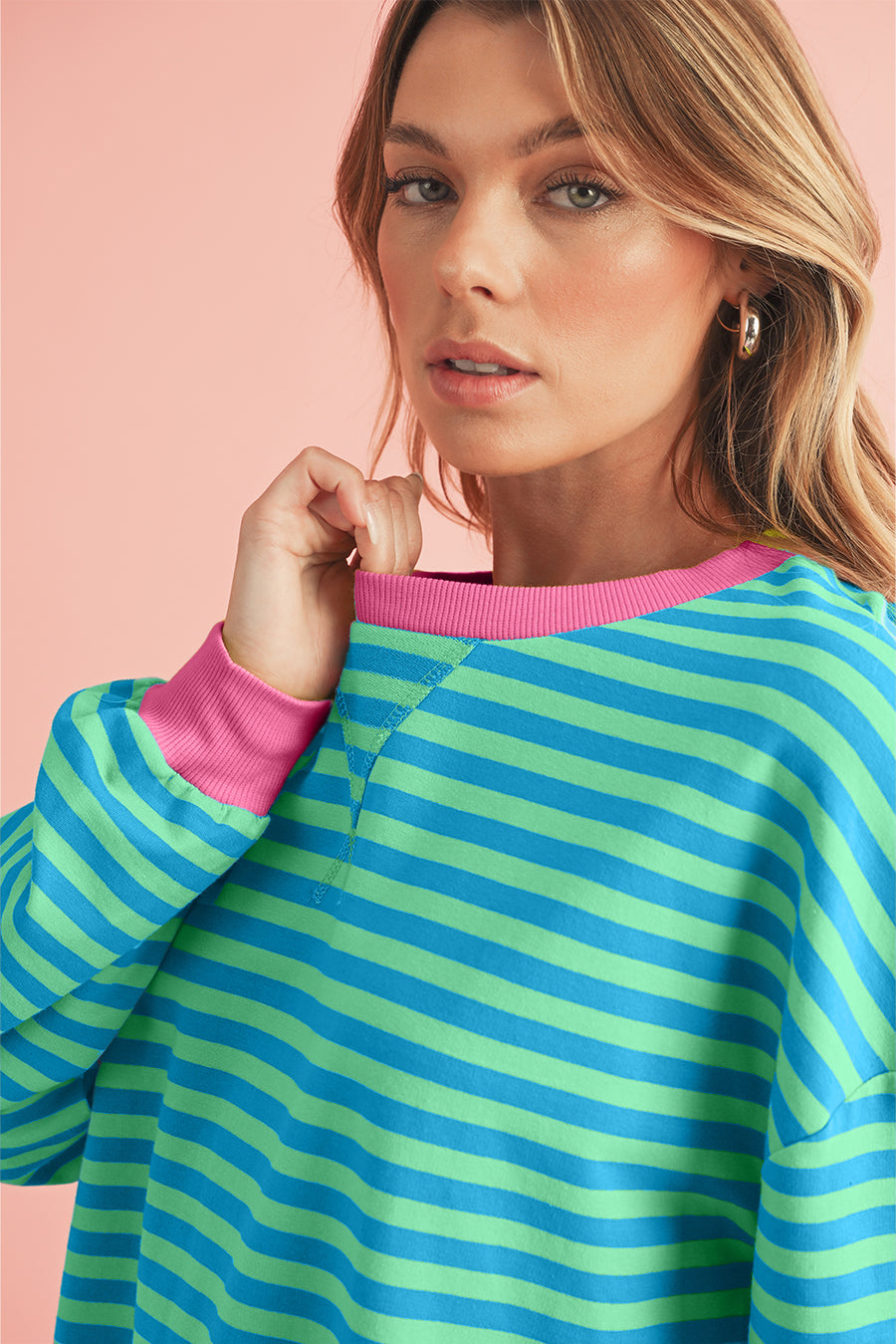Striped Contrast Trim Oversized Sweatshirt- 4 Colors