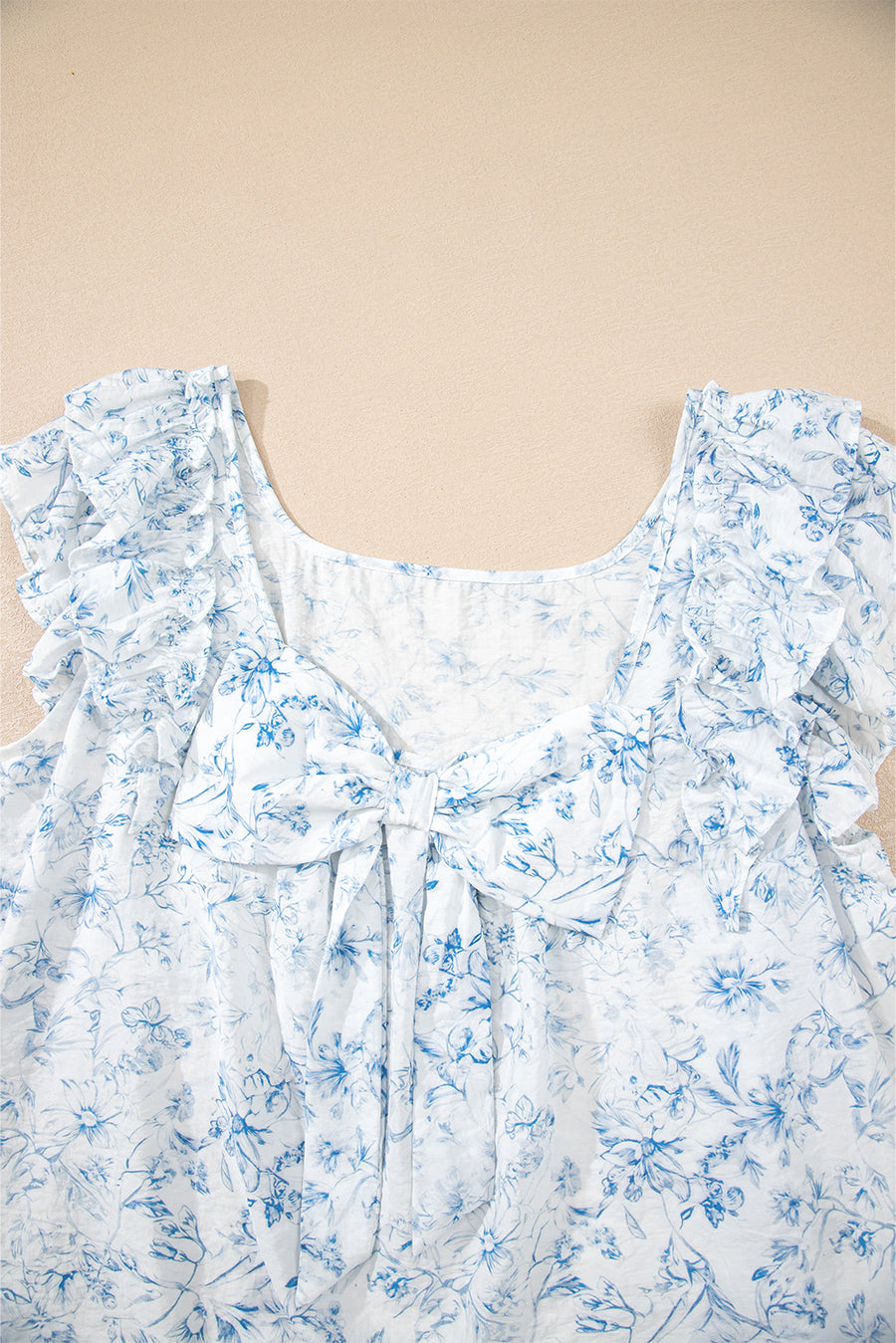 Floral Ruffle Short Sleeve Bow Back Blouse- 2 Colors
