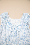Floral Ruffle Short Sleeve Bow Back Blouse- 2 Colors