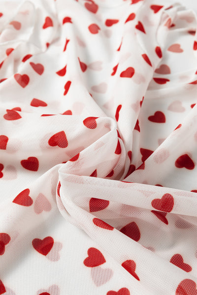 All OverHeart Print Mesh Short Sleeve Top- 2 Colors