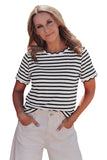 Striped Scalloped Trim Crew Neck Short Sleeve T-Shirt- 5 Colors