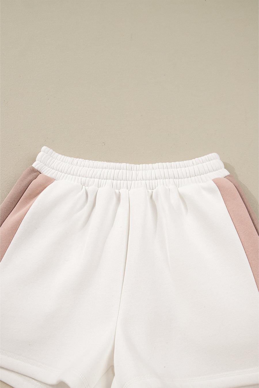 White Color Block Drop Shoulder Pullover Sweatshirt & Shorts Outfit
