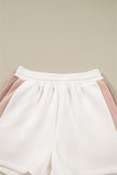 White Color Block Drop Shoulder Pullover Sweatshirt & Shorts Outfit