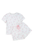Pink Floral Print Lettuce Trim Short Sleeve Top and Shorts Pajama Set