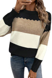 Color Block Crew Neck Drop Shoulder Scallop Detail Sweater- 3 Colors