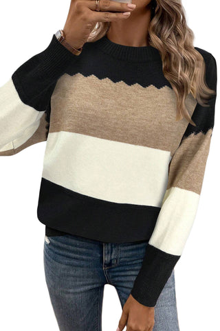 Black Colorblock Crew Neck Drop Shoulder Sweater