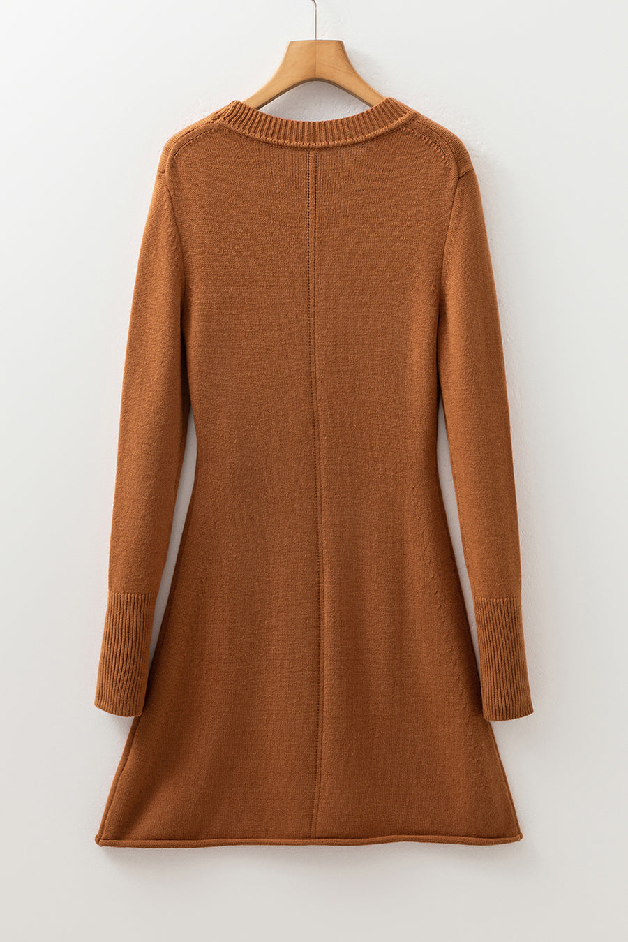 Rust Ribbed Detail Mini Sweater Dress