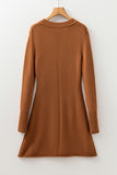 Rust Ribbed Detail Mini Sweater Dress
