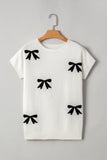 Black Bow Pattern Short Sleeve Knit Sweater