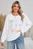 White & Pastel Bows Loose Fit Drop Sleeve Sweatshirt