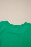 Green Ruffled Eyelet Sleeve Crew Neck Blouse