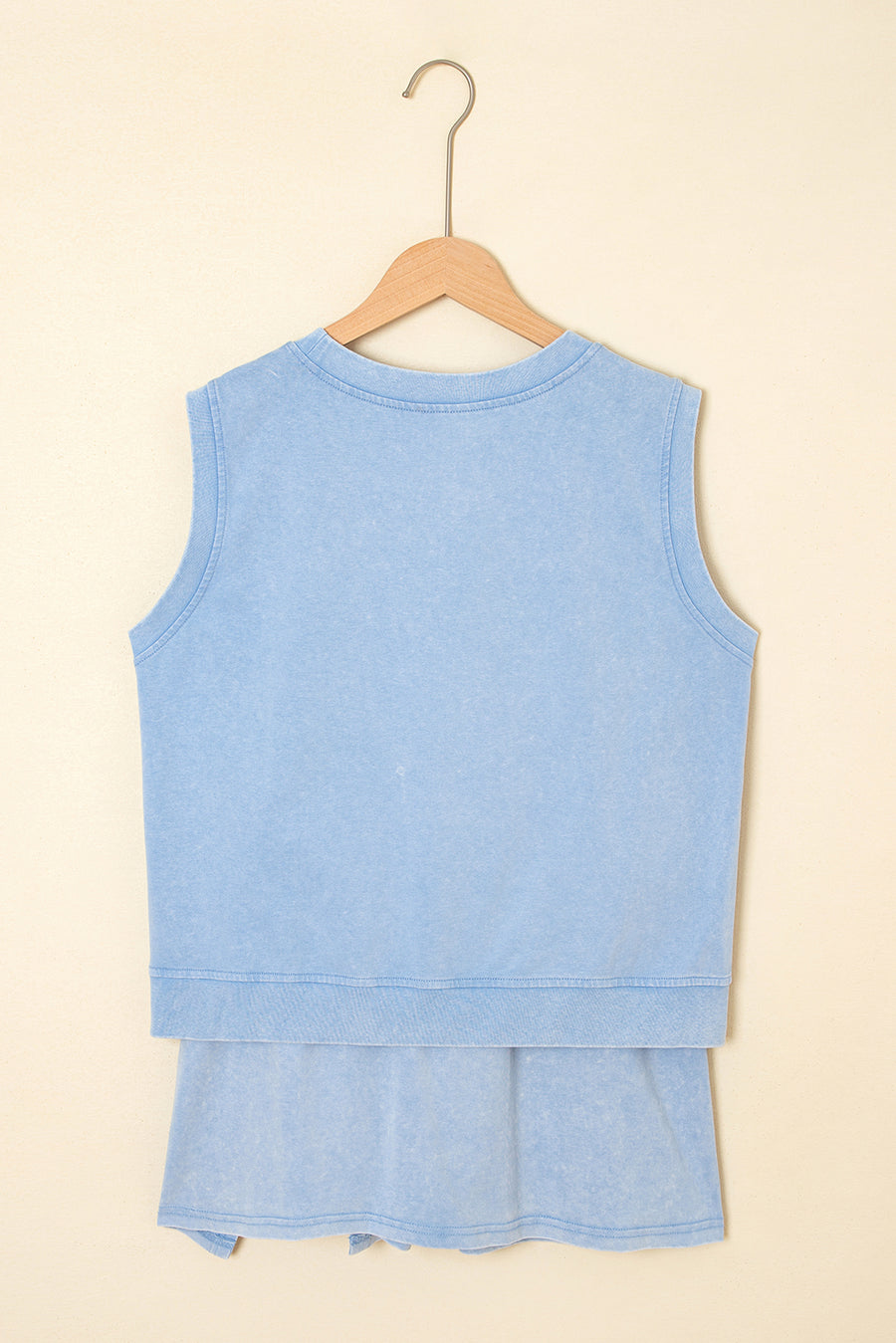 Yellow Cream Solid Color Washed Sleeveless Top Split Skort Cotton 2pcs Outfit