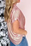 Metallic Pink Button-Up Short Sleeve Shirt