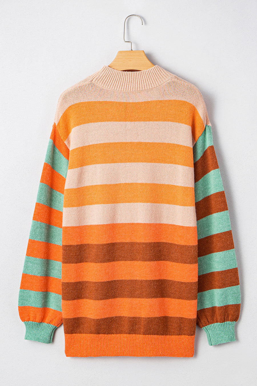 Orange Multi Color Block High Neck Drop Shoulder Sweater