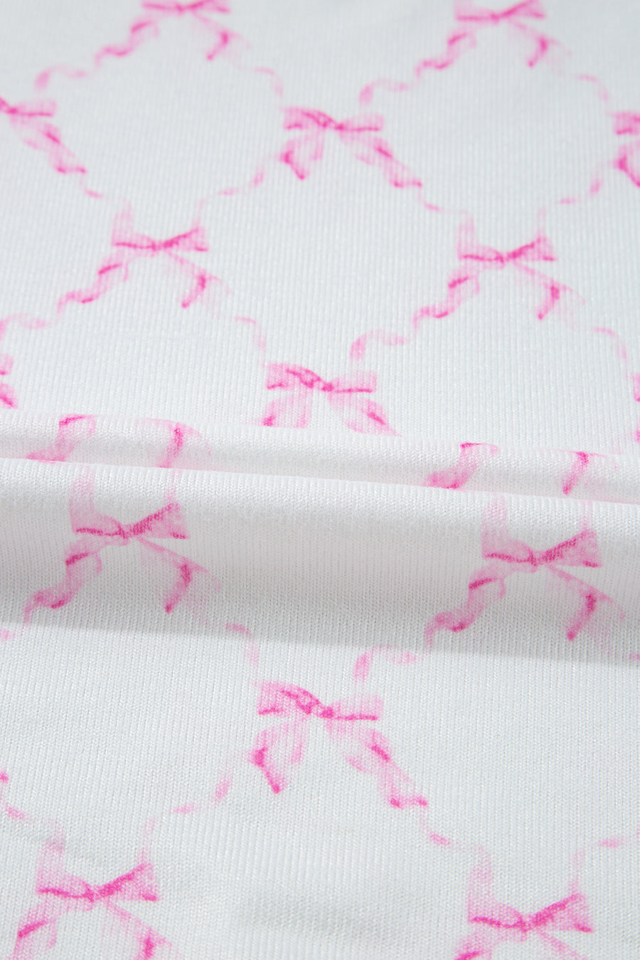 Pink Bow Print Lettuce Trim Short Sleeve Top and Shorts Pajama Set